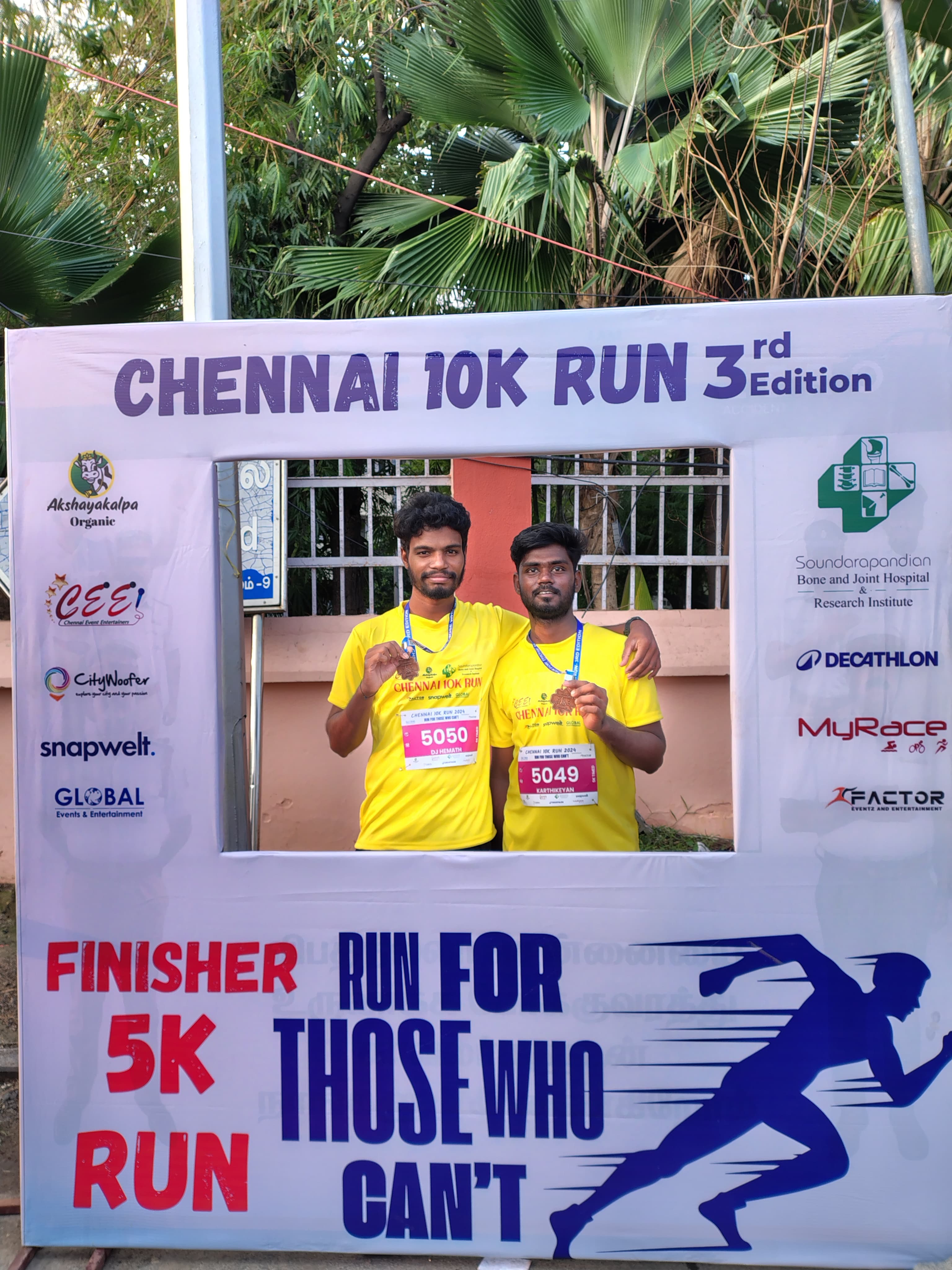 Hemath and Karthi after finishing 5k marathon